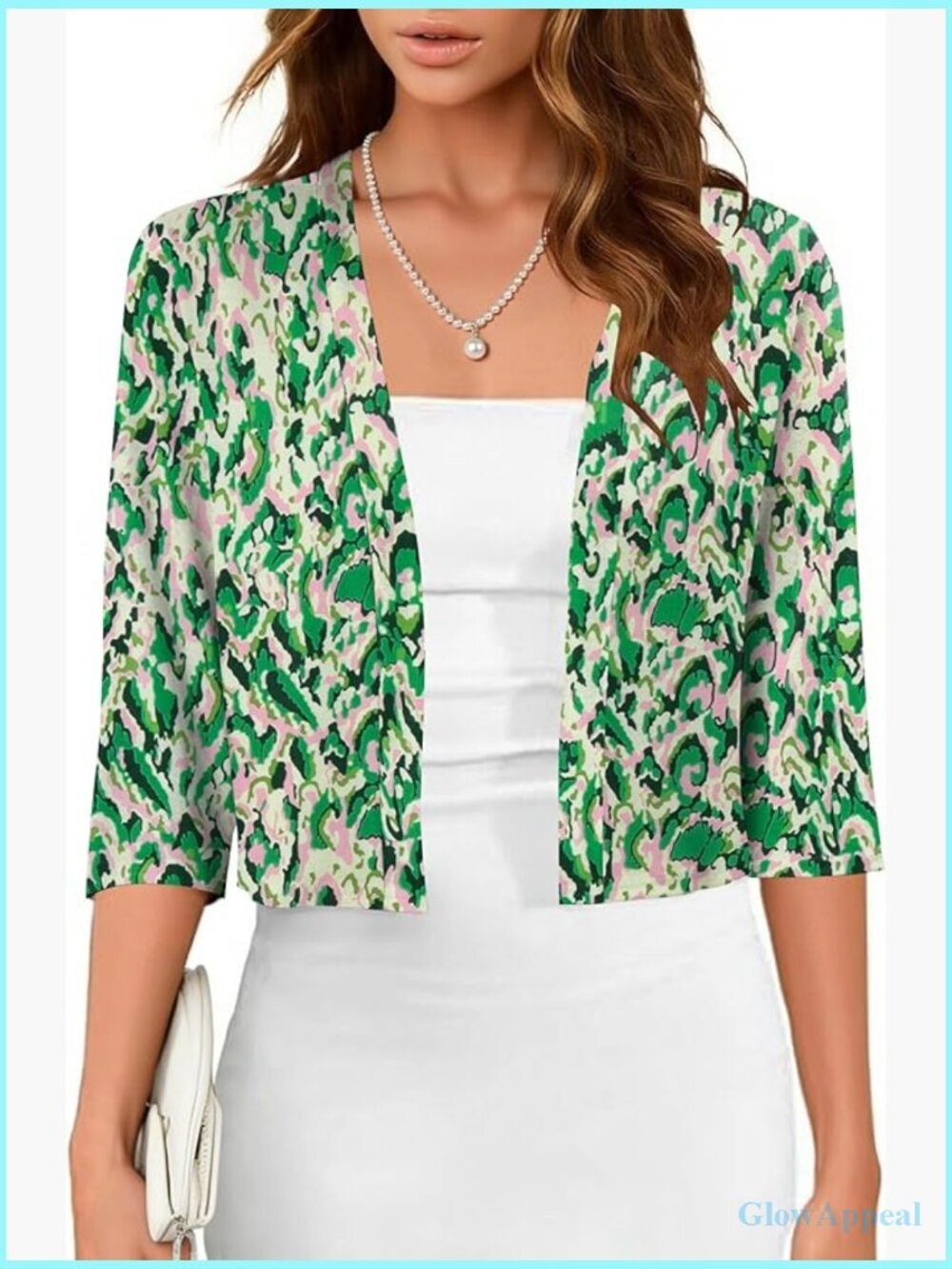 Women's Cropped Cardigan 3/4 Sleeve Open Front Knit Shrug Lightweight